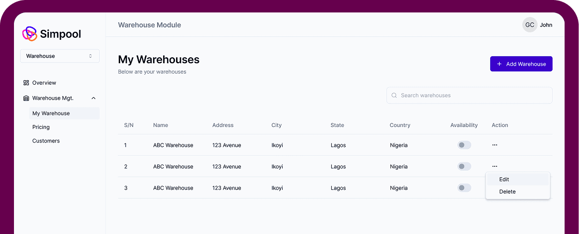 Simpool Dashboard